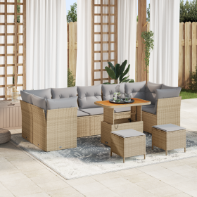 Juego de Sofá de Jardín de 10 Piezas con Cojines Beige de Ratán Poliéster de , Sofás de exterior - Ref: Foro24-3361472, Preci...