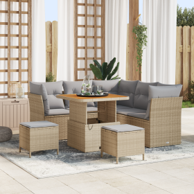 Conjunto de Sofá de Jardín de 8 Piezas con Cojines Beige Poliratán Acacia de , Sofás de exterior - Ref: Foro24-3361482, Preci...