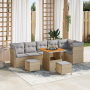 Conjunto de Sofá de Jardín de 9 Piezas con Cojines Beige de Polirratan Acacia de , Sofás de exterior - Ref: Foro24-3361502, P...