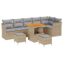 Conjunto de Sofá de Jardín de 9 Piezas con Cojines Beige de Polirratan Acacia de , Sofás de exterior - Ref: Foro24-3361502, P...