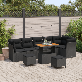 Conjunto de Sofá de Jardín de 9 piezas con Cojines Negro Poliratán Acacia de , Sofás de exterior - Ref: Foro24-3361504, Preci...