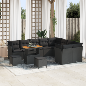 Juego de Sofá de Jardín de 12 piezas con Cojines de Ratán Polimérico Acacia Negro de , Sofás de exterior - Ref: Foro24-336152...
