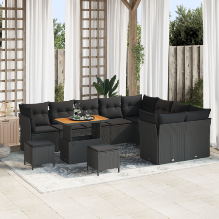 Juego de Sofá de Jardín de 12 piezas con Cojines de Ratán Polimérico Acacia Negro de , Sofás de exterior - Ref: Foro24-336152...