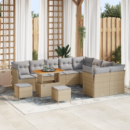 Conjunto de Sofá de Jardín de 12 Piezas con Cojines Beige Ratán PE Acacia de , Sofás de exterior - Ref: Foro24-3361527, Preci...