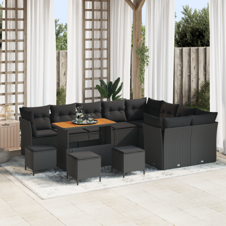 Juego de Sofá de Jardín de 13 Piezas con Cojines Negro Poliratán Acacia de , Sofás de exterior - Ref: Foro24-3361529, Precio:...