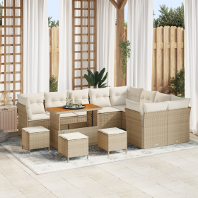 Juego de Sofá de Jardín de 13 piezas con cojines Beige Ratan Poliéster Acacia de , Sofás de exterior - Ref: Foro24-3361531, P...