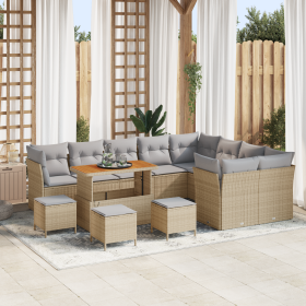 Conjunto de Sofá de Jardín de 13 Piezas con Cojines Beige Ratán Poliéster de , Sofás de exterior - Ref: Foro24-3361532, Preci...