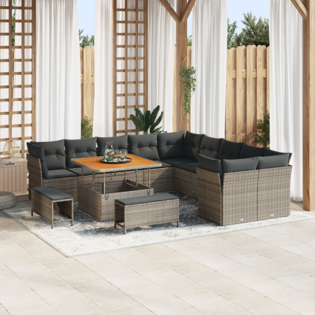 Juego de Sofá de Jardín de 13 piezas con cojines gris rattan acacia | Foro24.es | Tu tienda online para hogar, jardín y más Foro24.es