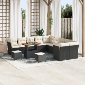 Juego de Sofá de Jardín de 13 Piezas con Cojines Negro Poliratán Acacia de , Sofás de exterior - Ref: Foro24-3361545, Precio:...