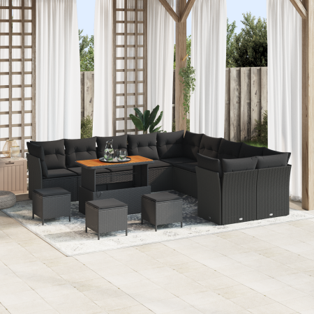 Set de Sofá de Jardín de 14 Piezas con Cojines Negro Poliratán Acacia de , Sofás de exterior - Ref: Foro24-3361549, Precio: 9...