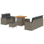 Conjunto de Sofá de Jardín de 8 Piezas con Cojines Gris Ratán Poli Acacia de , Sofás de exterior - Ref: Foro24-3361558, Preci...