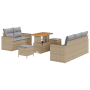Juego de Sofá de Jardín de 8 Piezas con Cojines Beige Ratán Polietileno Acacia de , Sofás de exterior - Ref: Foro24-3361562, ...
