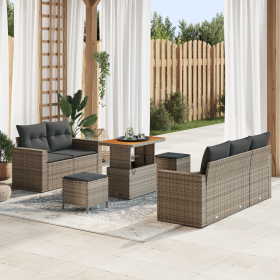 Juego de Sofás de Jardín de 8 Piezas con Cojines Gris de Ratán Poliéster Acacia de , Sofás de exterior - Ref: Foro24-3361563,...