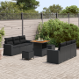 Set de Sofás de Jardín de 9 Piezas con Cojines Negros de Poliratán Acacia de , Sofás de exterior - Ref: Foro24-3361564, Preci...