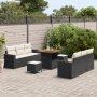 Conjunto de Sofá de Jardín de 9 Piezas con Cojines Negro Poly Rattan Acacia de , Sofás de exterior - Ref: Foro24-3361565, Pre...