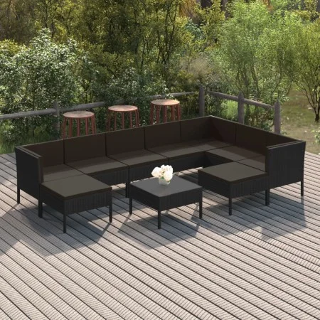 Gartenmöbel-Set 10 Stück schwarze synthetische Rattankissen von vidaXL, Gartensets - Ref: Foro24-3094437, Preis: 823,71 €, Ra...
