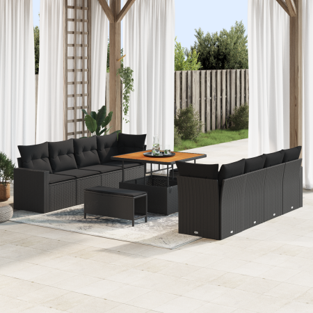 Juego de Sofá de Jardín de 11 Piezas con Cojines Negro Poliratán Acacia de , Sofás de exterior - Ref: Foro24-3361594, Precio:...