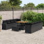 Juego de Sofá de Jardín de 11 Piezas con Cojines Negro Poliratán Acacia de , Sofás de exterior - Ref: Foro24-3361594, Precio:...