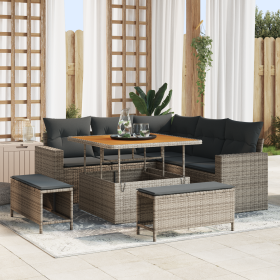 Conjunto de Sofás de Jardín de 8 Piezas con Cojines Gris Poliratán Acacia de , Sofás de exterior - Ref: Foro24-3361608, Preci...