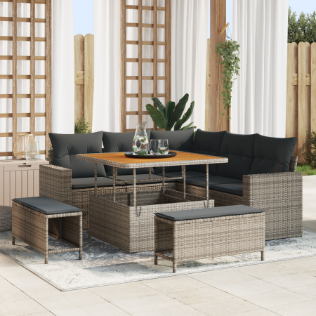 Conjunto de Sofás de Jardín de 8 Piezas con Cojines Gris Poliratán Acacia de , Sofás de exterior - Ref: Foro24-3361608, Preci...