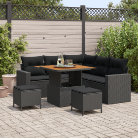Conjunto de Sofá de Jardín de 8 Piezas con Cojines de Ratán Poliéster Negro Acacia de , Sofás de exterior - Ref: Foro24-33616...
