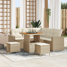 Set de Sofás de Jardín de 8 Piezas con Cojines Beige Ratán Polímero Acacia de , Sofás de exterior - Ref: Foro24-3361611, Prec...