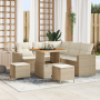 Set de Sofás de Jardín de 8 Piezas con Cojines Beige Ratán Polímero Acacia de , Sofás de exterior - Ref: Foro24-3361611, Prec...