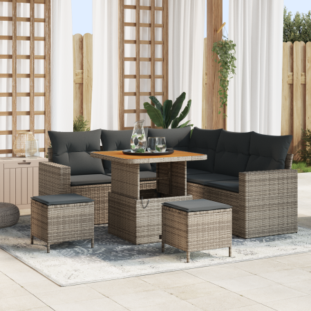 Juego de Sofá de Jardín de 8 Piezas con Cojines Gris Ratán Político Acacia de , Sofás de exterior - Ref: Foro24-3361613, Prec...