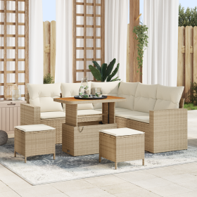 Conjunto de Sofá de Jardín de 8 Piezas con Cojines Beige Ratan de Poliéster Acacia de , Sofás de exterior - Ref: Foro24-33616...