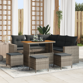 Conjunto de Sofás de Jardín de 9 Piezas con Cojines Gris de Poliratán Acacia de , Sofás de exterior - Ref: Foro24-3361623, Pr...