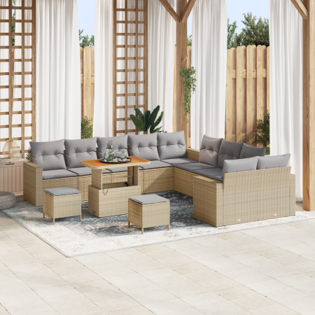 Conjunto de Sofás de Jardín de 13 Piezas con Cojines Beige Rattan Poliéster Acacia de , Sofás de exterior - Ref: Foro24-33616...