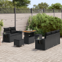 Conjunto de sofá de jardín de 8 piezas con cojines negro de ratán poli y acacia de , Sofás de exterior - Ref: Foro24-3361689,...