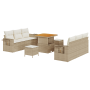 Conjunto de Sofá de Jardín de 9 Piezas con Cojines Beige Ratán Poli Acacia de , Sofás de exterior - Ref: Foro24-3361696, Prec...