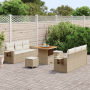 Conjunto de Sofá de Jardín de 9 Piezas con Cojines Beige Ratán Poli Acacia de , Sofás de exterior - Ref: Foro24-3361696, Prec...