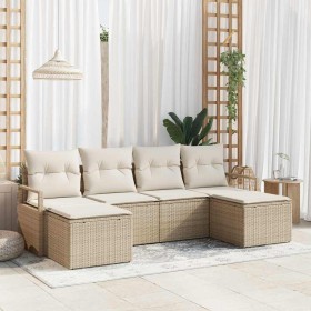 Conjunto de sofá de jardín 6 pcs Beige Poliratán