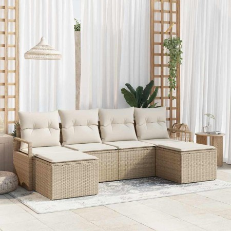 Conjunto de sofá de jardín 6 pcs Beige Poliratán