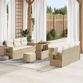 Conjunto de Sofás de Jardín de 9 Piezas con Cojines Beige Poliratán Acacia de , Sofás de exterior - Ref: Foro24-3361701, Prec...