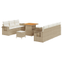 Juego de Sofás de Jardín de 10 Piezas con Cojines Beige Ratán Poli Acacia de , Sofás de exterior - Ref: Foro24-3361706, Preci...