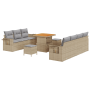 Juego de Sofá de Jardín de 10 Piezas con Cojines Beige Ratán Sintético Acacia de , Sofás de exterior - Ref: Foro24-3361707, P...