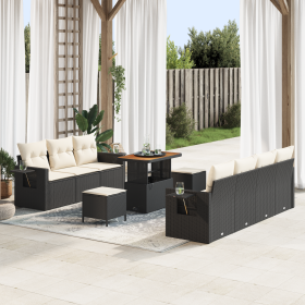 Conjunto de Sofá de Jardín de 10 Piezas con Cojines Poliratán Negro Acacia de , Sofás de exterior - Ref: Foro24-3361710, Prec...