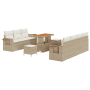 Juego de Sofá de Jardín de 10 Piezas con Cojines Beige Ratán Sintético Acacia de , Sofás de exterior - Ref: Foro24-3361711, P...