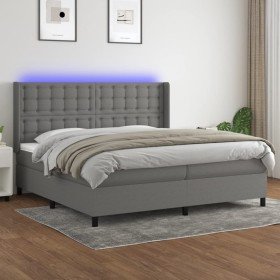 Cama box spring colchón y luces LED tela gris claro 200x200 cm Cama box spring colchón y luces LED tela gris claro 200x200 cm