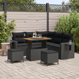 Set de Sofás de Jardín de 8 Piezas con Cojines de Ratán Poliéster Negro Acacia de , Sofás de exterior - Ref: Foro24-3361744, ...