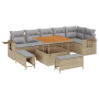 Conjunto de Sofás de Jardín de 9 Piezas con Cojines Beige de Ratán Poliéster Acacia de , Sofás de exterior - Ref: Foro24-3361...