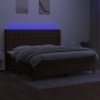Cama box spring colchón luces LED tela marrón oscuro 200x200 cm