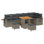 Conjunto de Sofá de Jardín de 9 Piezas con Cojines Gris Rattan