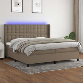 Cama box spring colchón y luces LED tela gris taupe 200x200 cm en Camas y somieres | Comprar online en Foro24