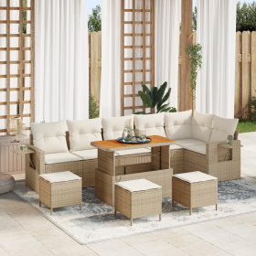 Conjunto de Sofá de Jardín de 10 Piezas con Cojines Beige Rátan Sintético Acacia de , Sofás de exterior - Ref: Foro24-3361771...
