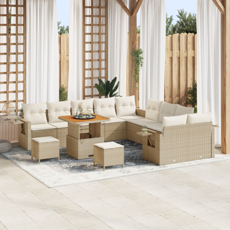 Conjunto de Sofá de Jardín  de 13 Piezas con Cojines Beige de Ratán Poliéster | Foro24.es | Tu tienda online para hogar, jardín y más Foro24.es