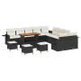 Conjunto de Sofá de Jardín de 14 Piezas  con Cojines de Poliratán Negro y Acacia | Foro24.es | Tu tienda online para hogar, jardín y más Foro24.es